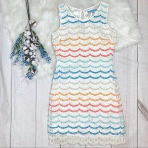 Antonio Melani Rainbow Scalloped Fringe Lace Dress